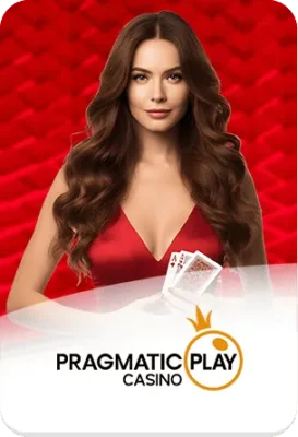 ภาพผู้หญิงถือไพ่ พร้อมโลโก้ Pragmatic Play Casino สื่อถึงเกมคาสิโนสดและผู้ให้บริการเกมชั้นนำบน xgambet-333